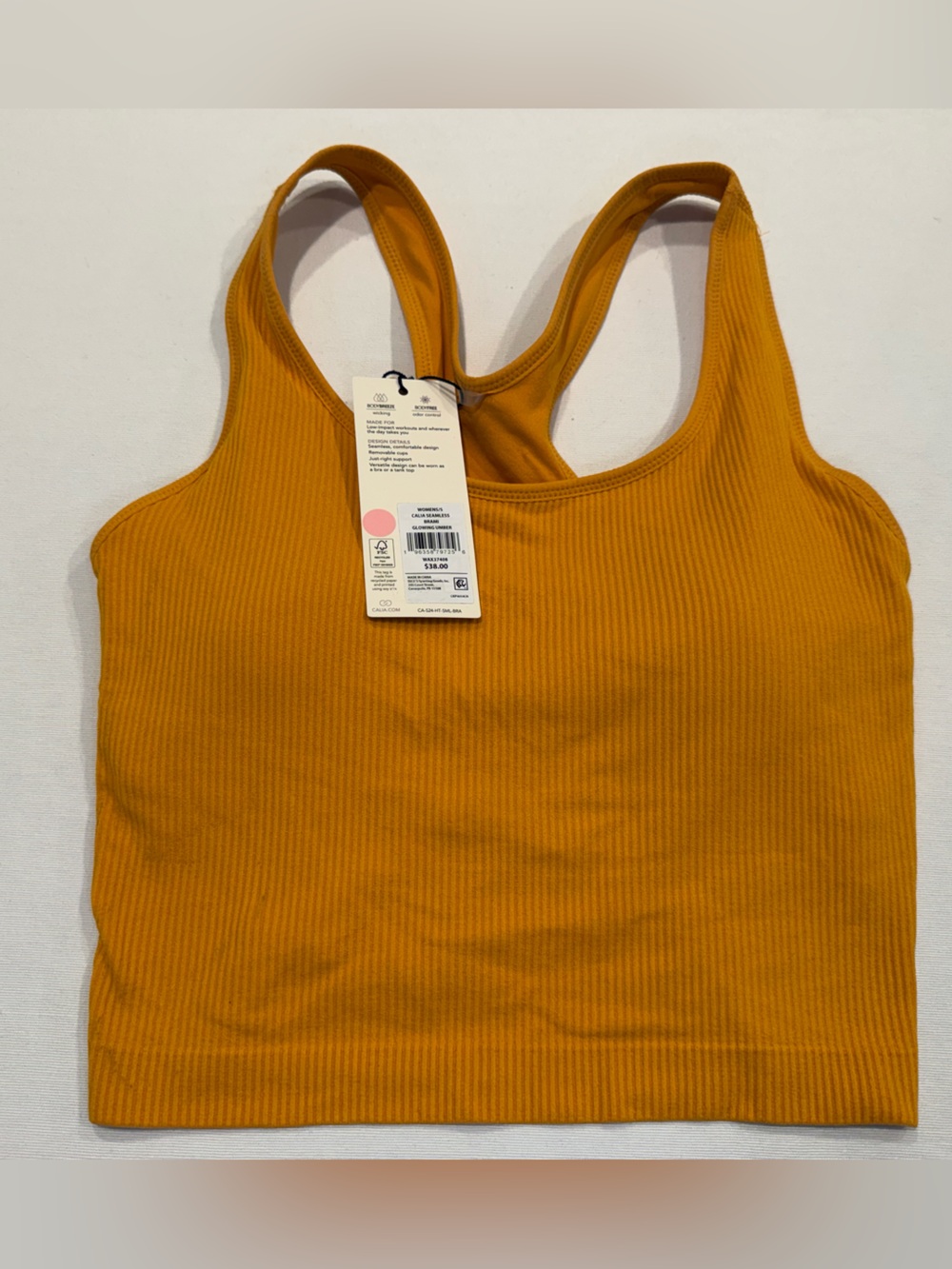 CALIA Carrie Underwood Seamless Brami Tank Top Small Glowing Umber Ribbed NWT